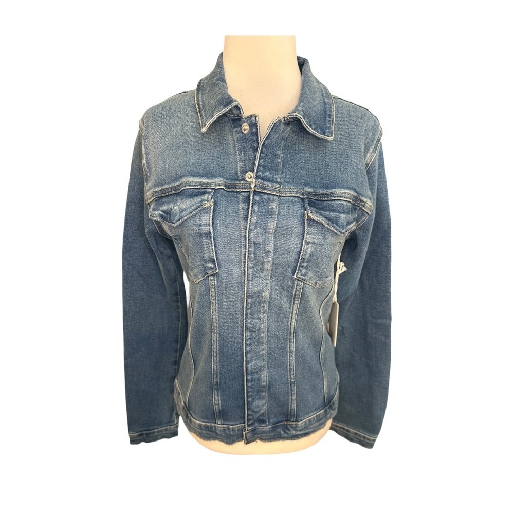 Good American AF Fitted‎ Denim Jacket Blue GAFFJS014 Distressed Medium NWT